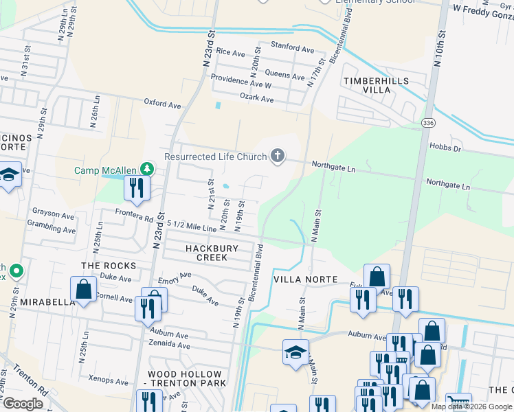 map of restaurants, bars, coffee shops, grocery stores, and more near 1817 Jefferson Avenue in McAllen