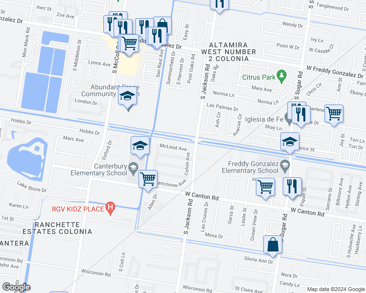 map of restaurants, bars, coffee shops, grocery stores, and more near 2301 McLeod Avenue in Edinburg