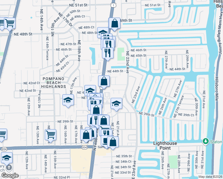 map of restaurants, bars, coffee shops, grocery stores, and more near 4210 Florida 5 in Lighthouse Point