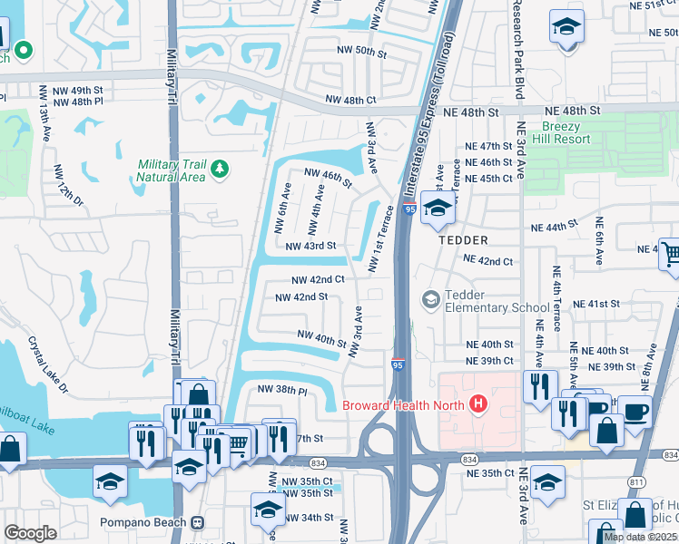 map of restaurants, bars, coffee shops, grocery stores, and more near 351 Northwest 42nd Court in Pompano Beach