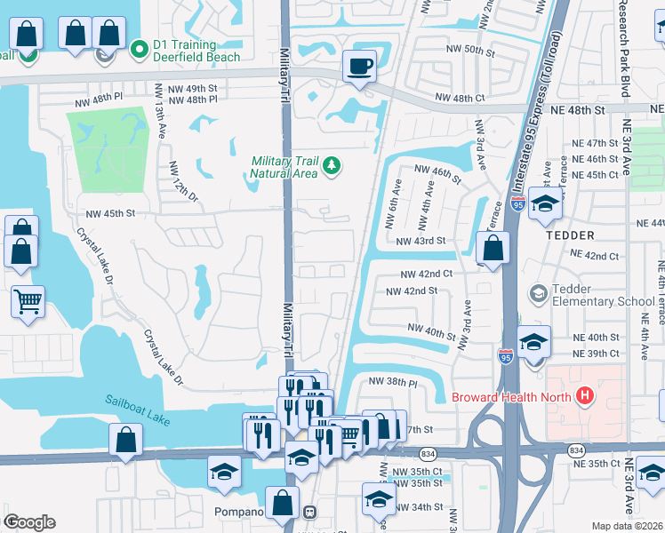 map of restaurants, bars, coffee shops, grocery stores, and more near 723 Northwest 42nd Place in Pompano Beach