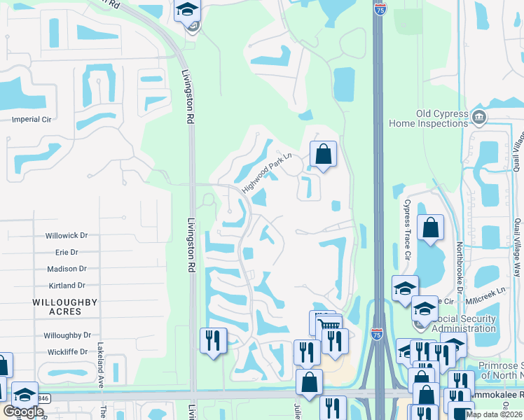 map of restaurants, bars, coffee shops, grocery stores, and more near 5848 Northridge Drive in Naples