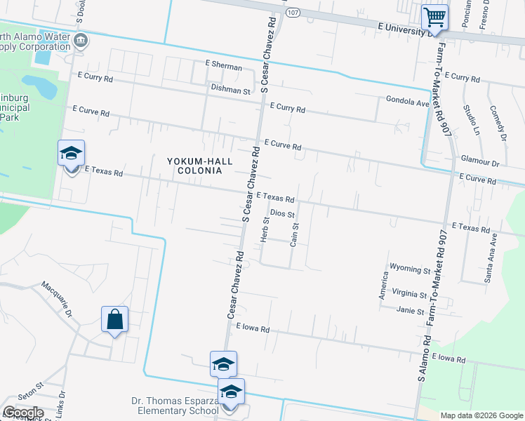 map of restaurants, bars, coffee shops, grocery stores, and more near 1409 Herb Street in Edinburg