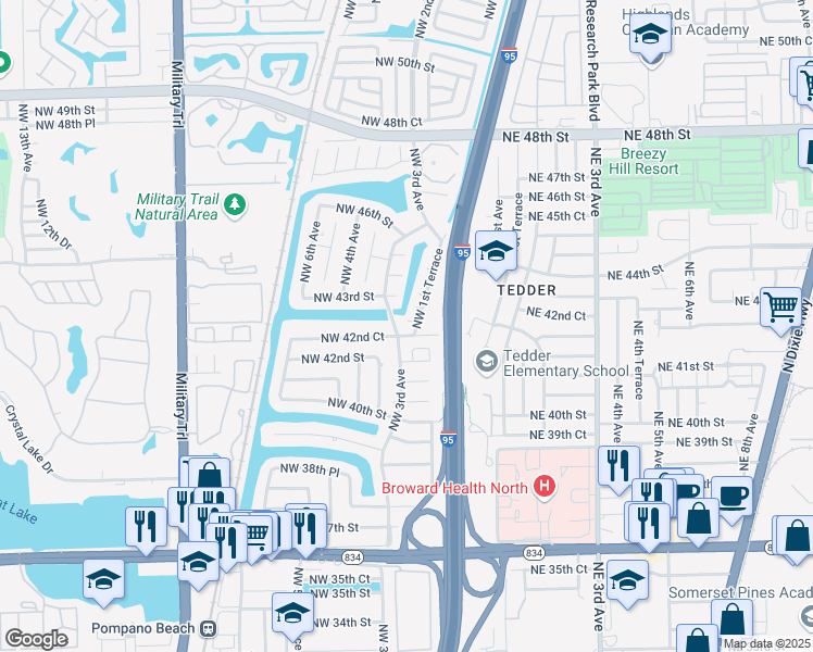 map of restaurants, bars, coffee shops, grocery stores, and more near 4261 Northwest 1st Terrace in Pompano Beach