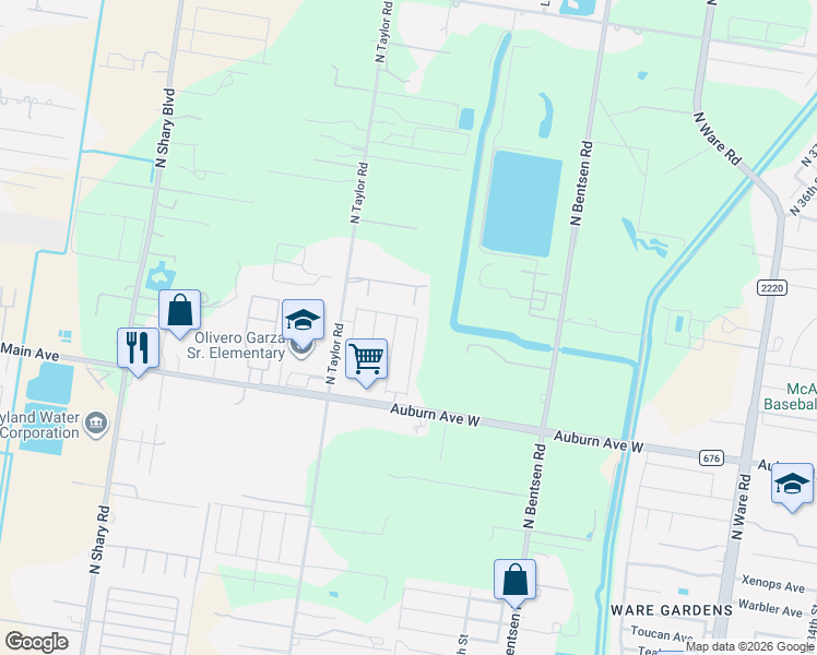 map of restaurants, bars, coffee shops, grocery stores, and more near 5 South M Street in McAllen