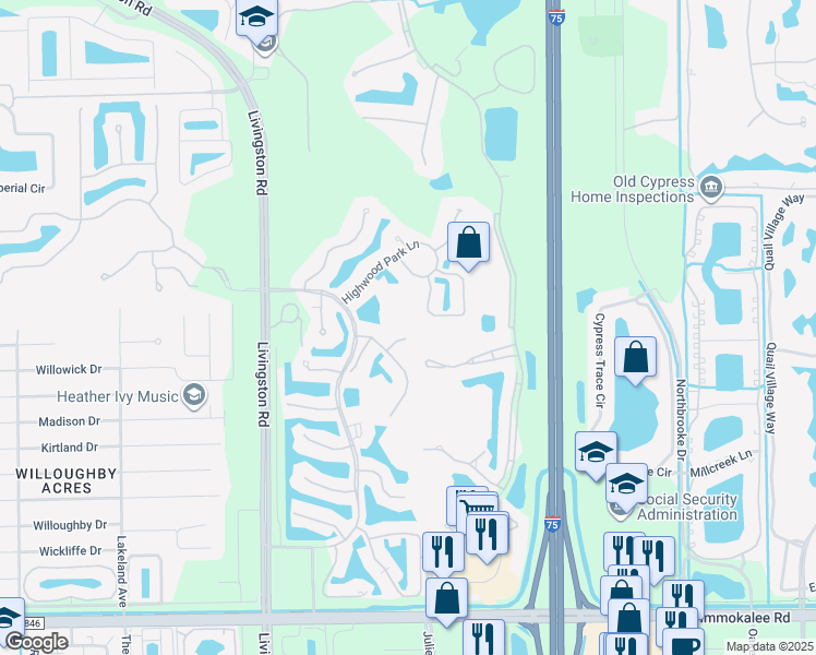 map of restaurants, bars, coffee shops, grocery stores, and more near 5887 Northridge Drive in Naples