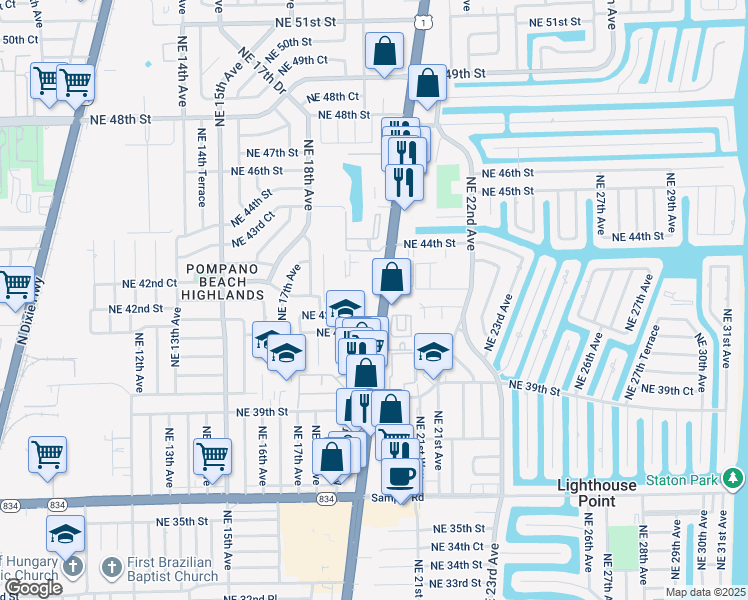map of restaurants, bars, coffee shops, grocery stores, and more near 4209 U.S. 1 in Lighthouse Point