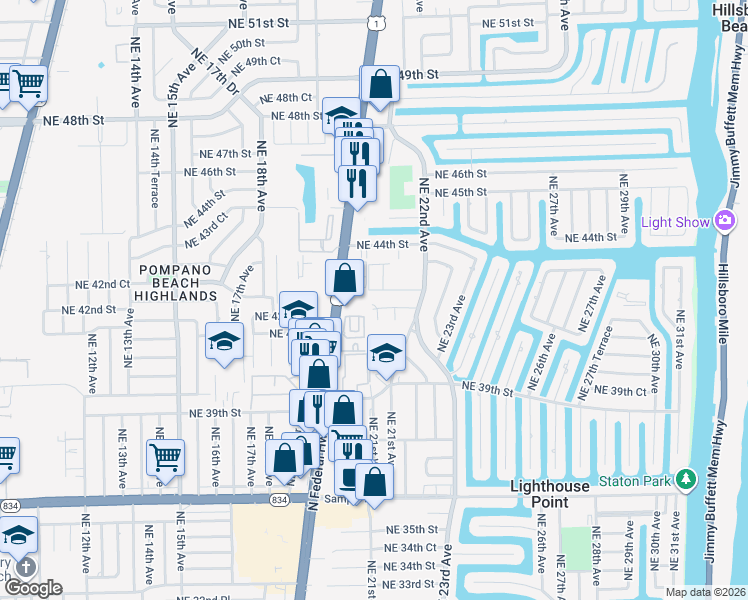 map of restaurants, bars, coffee shops, grocery stores, and more near 4210 Florida 5 in Lighthouse Point