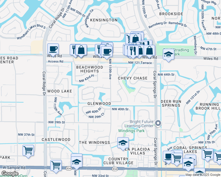map of restaurants, bars, coffee shops, grocery stores, and more near 4241 Northwest 110th Avenue in Coral Springs