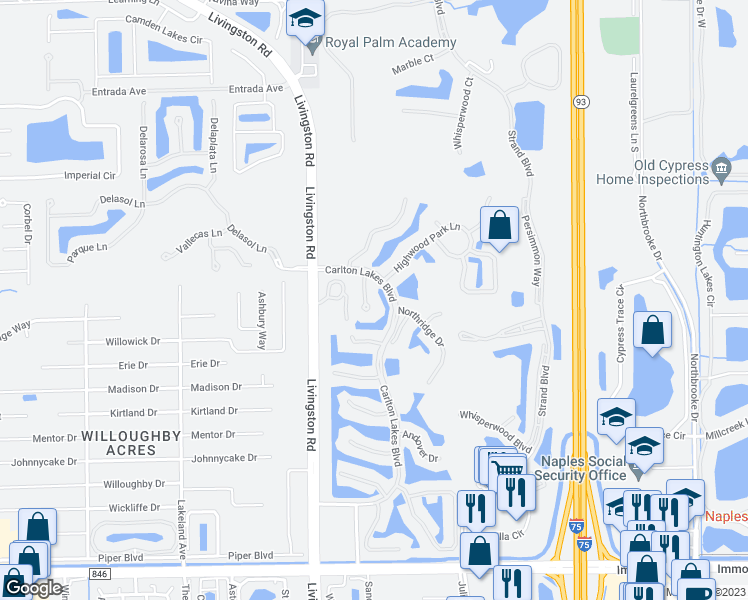 map of restaurants, bars, coffee shops, grocery stores, and more near 6350 Lexington Court in Naples