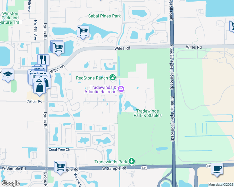 map of restaurants, bars, coffee shops, grocery stores, and more near 4322 Northwest 39th Avenue in Coconut Creek