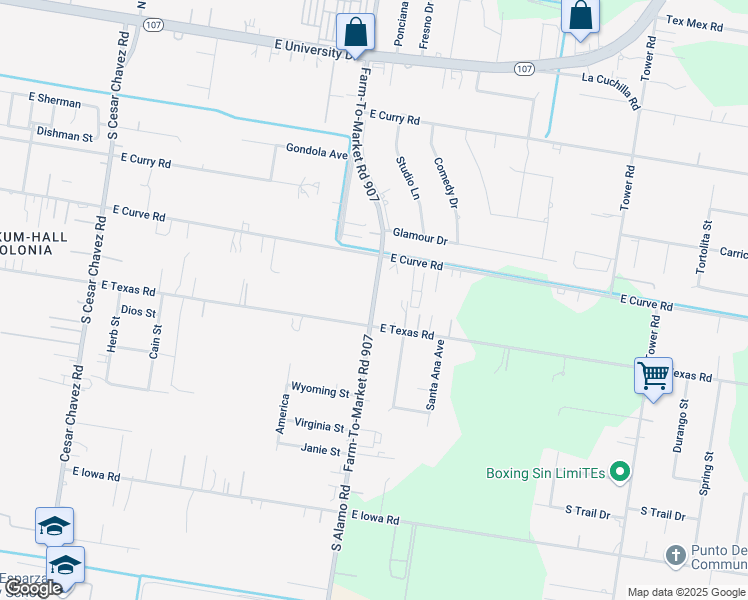 map of restaurants, bars, coffee shops, grocery stores, and more near 1212 South Alamo Road in Edinburg