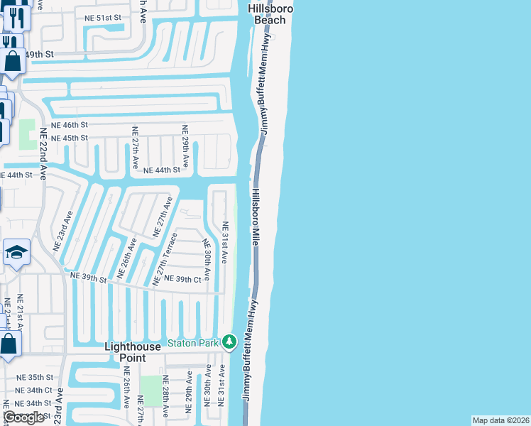 map of restaurants, bars, coffee shops, grocery stores, and more near 1075 Hillsboro Mile in Hillsboro Beach