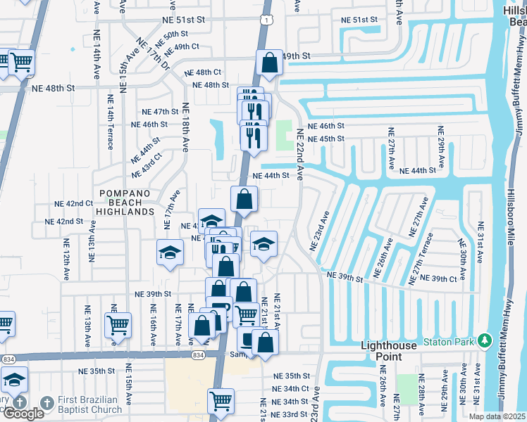 map of restaurants, bars, coffee shops, grocery stores, and more near 4210 Florida 5 in Lighthouse Point
