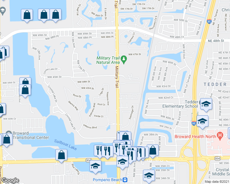 map of restaurants, bars, coffee shops, grocery stores, and more near 4251 Military Trail in Pompano Beach