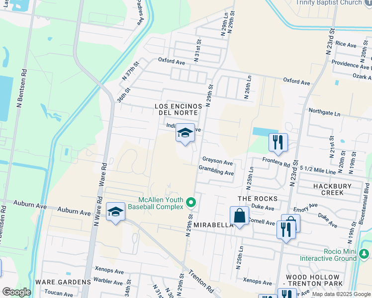 map of restaurants, bars, coffee shops, grocery stores, and more near 2901 Incarnate Word Avenue in McAllen