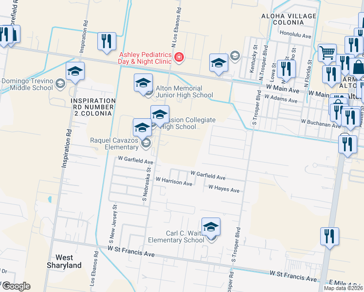 map of restaurants, bars, coffee shops, grocery stores, and more near 724 Los Ebanos Boulevard in Alton