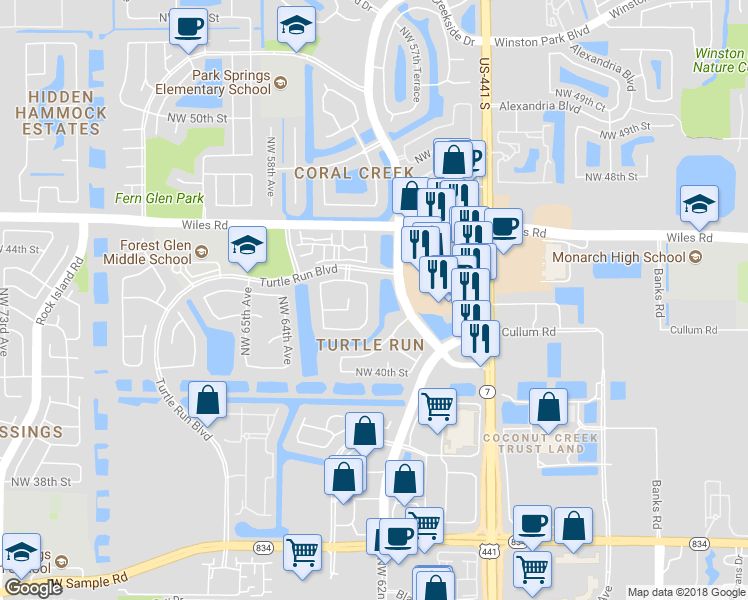 map of restaurants, bars, coffee shops, grocery stores, and more near 4355 Northwest 62nd Avenue in Pompano Beach