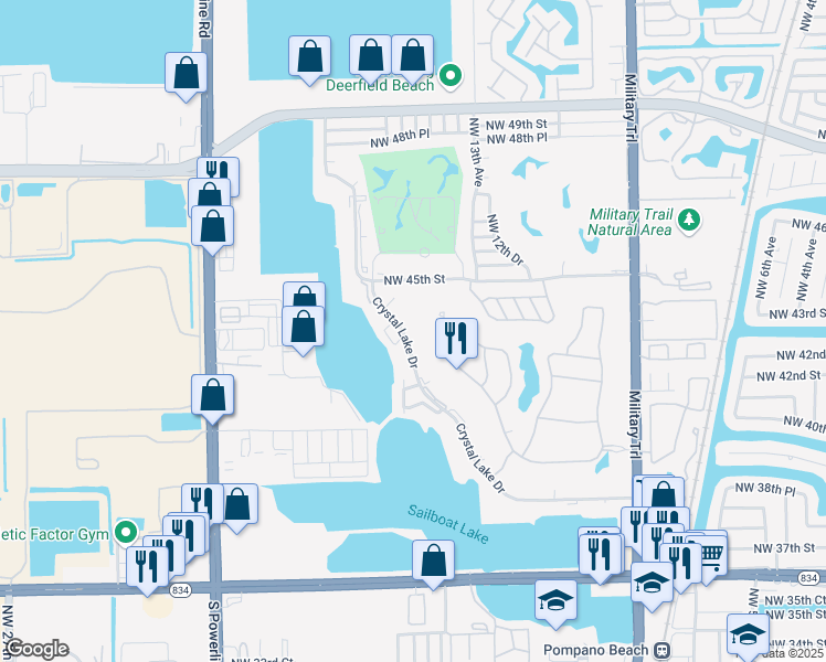 map of restaurants, bars, coffee shops, grocery stores, and more near 4311 Crystal Lake Drive in Pompano Beach