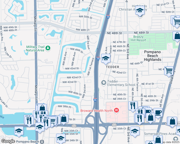 map of restaurants, bars, coffee shops, grocery stores, and more near 4284 Northwest 1st Terrace in Pompano Beach