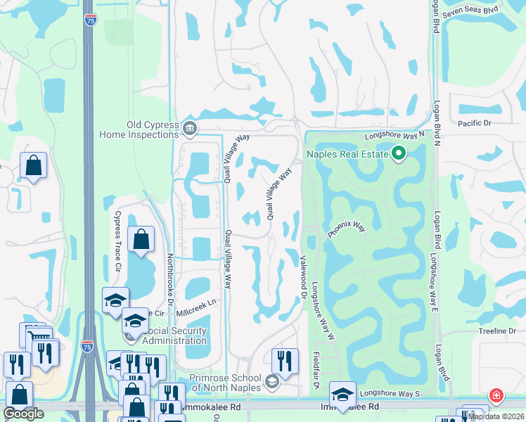 map of restaurants, bars, coffee shops, grocery stores, and more near 11814 Quail Village Way in Naples
