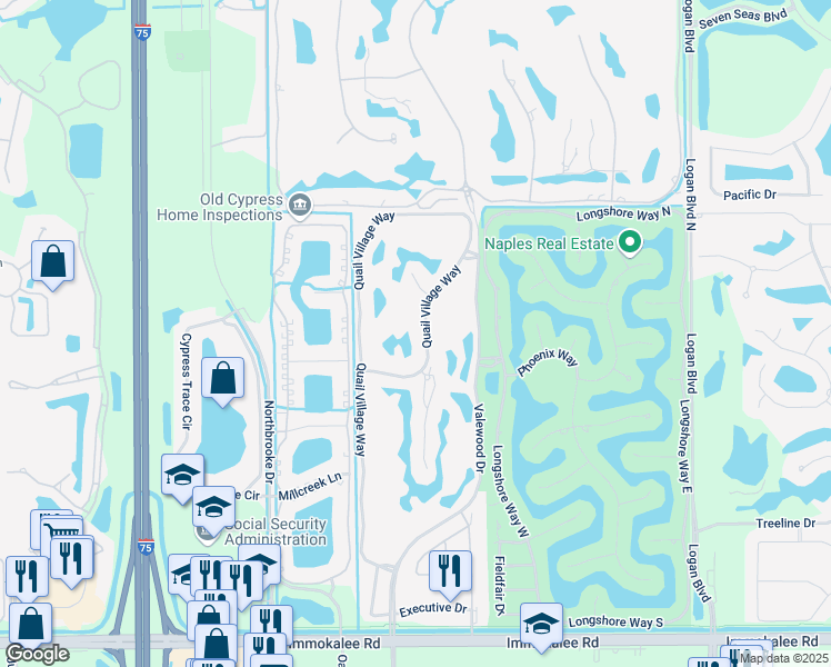 map of restaurants, bars, coffee shops, grocery stores, and more near 11814 Quail Village Way in Naples