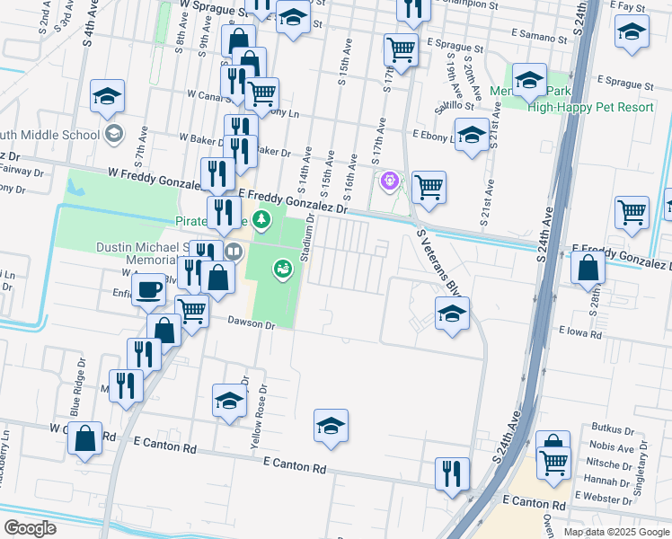 map of restaurants, bars, coffee shops, grocery stores, and more near 1700 Lime Street in Edinburg