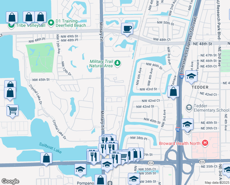 map of restaurants, bars, coffee shops, grocery stores, and more near 823 Northwest 42 Place in Pompano Beach