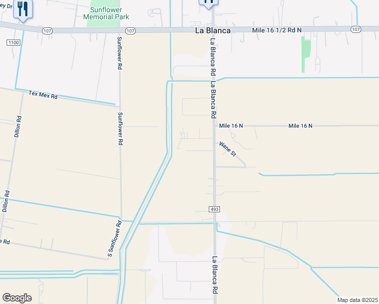 map of restaurants, bars, coffee shops, grocery stores, and more near 17865 Farm to Market Road 493 in Donna
