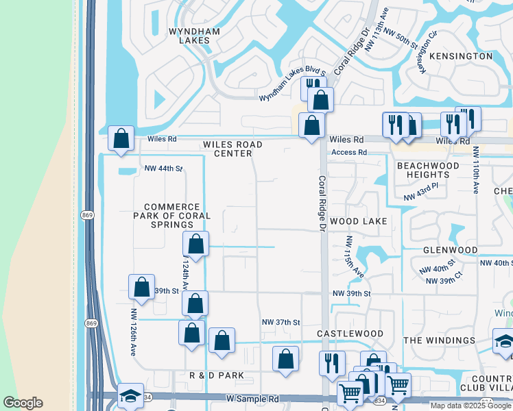 map of restaurants, bars, coffee shops, grocery stores, and more near 4300 Northwest 120th Avenue in Coral Springs
