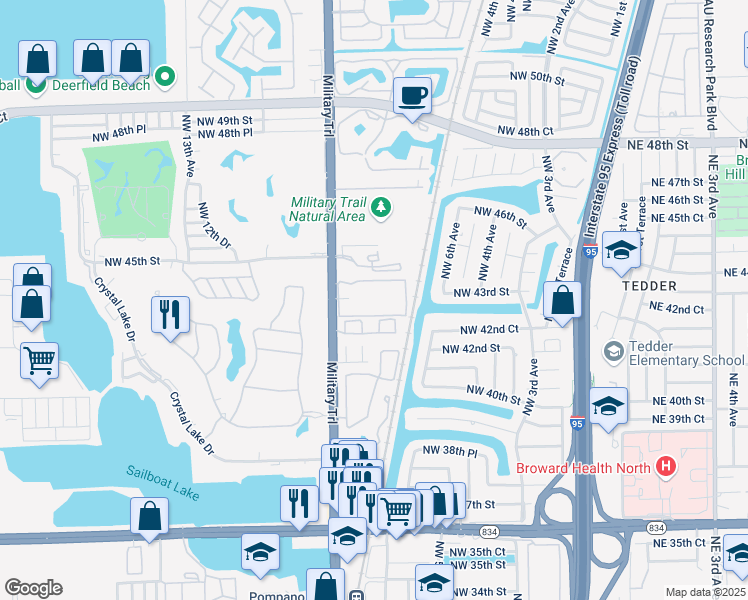 map of restaurants, bars, coffee shops, grocery stores, and more near 823 Northwest 42 Place in Pompano Beach