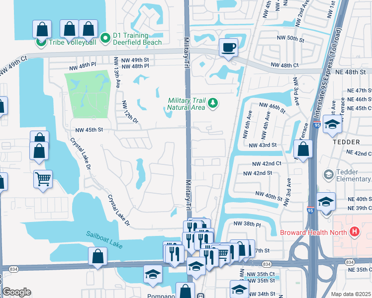 map of restaurants, bars, coffee shops, grocery stores, and more near 4251 Military Trail in Pompano Beach