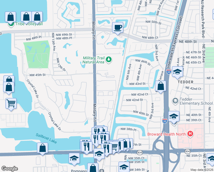 map of restaurants, bars, coffee shops, grocery stores, and more near 823 Northwest 42 Place in Pompano Beach