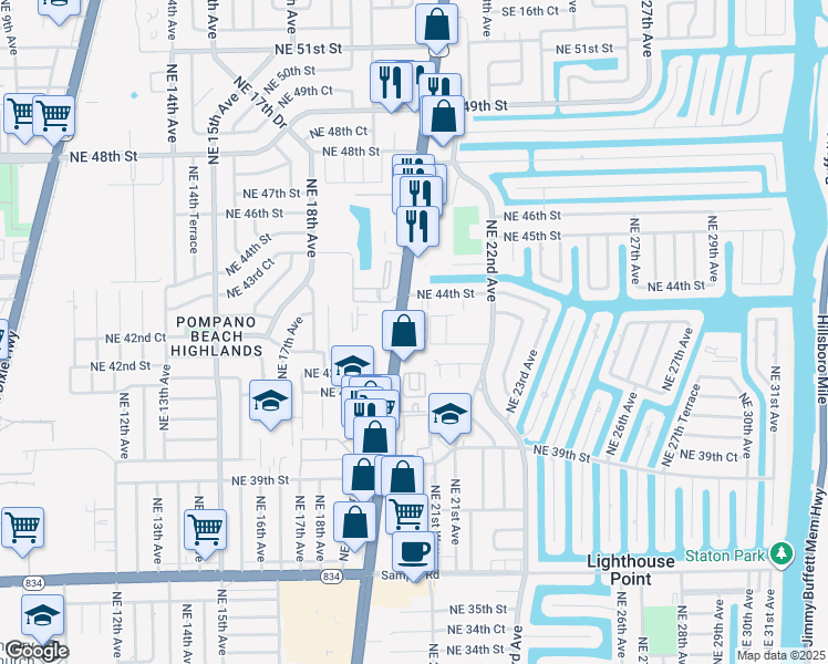map of restaurants, bars, coffee shops, grocery stores, and more near 4250 North Federal Highway in Lighthouse Point