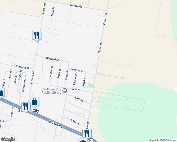 map of restaurants, bars, coffee shops, grocery stores, and more near 195 Sparrow Street in Sullivan City