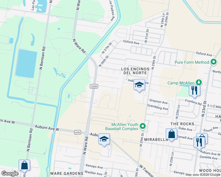 map of restaurants, bars, coffee shops, grocery stores, and more near 8900 Ware Road in McAllen