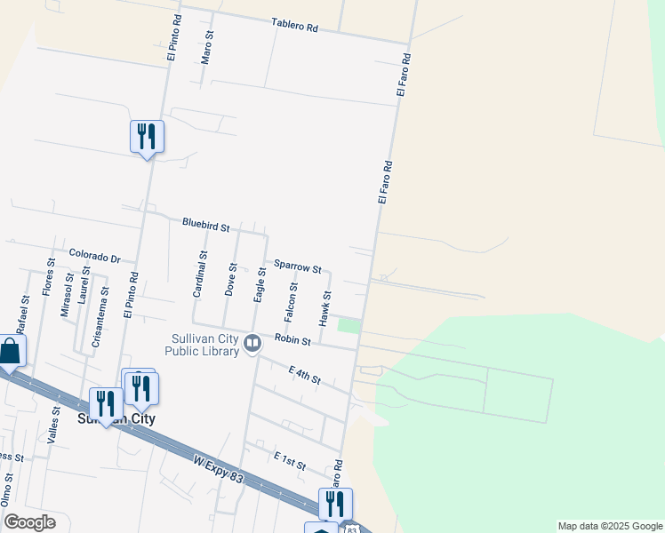 map of restaurants, bars, coffee shops, grocery stores, and more near 195 Sparrow Street in Sullivan City