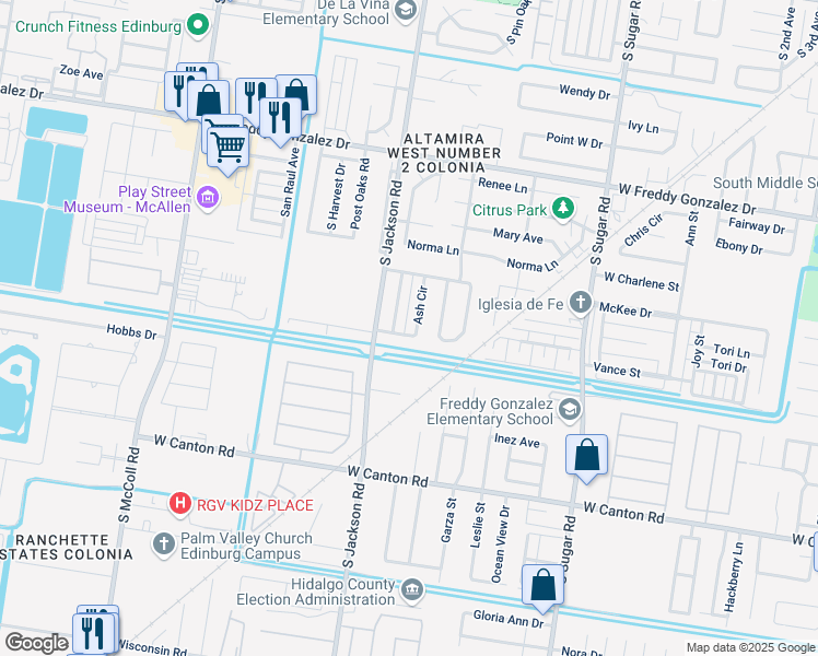 map of restaurants, bars, coffee shops, grocery stores, and more near 2011 Ash Circle in Edinburg