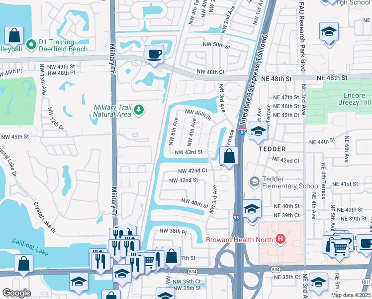 map of restaurants, bars, coffee shops, grocery stores, and more near 4318 Northwest 5th Avenue in Pompano Beach