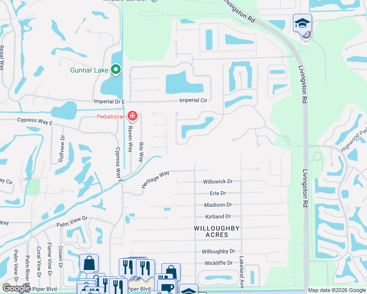 map of restaurants, bars, coffee shops, grocery stores, and more near 16139 Parque Lane in Naples