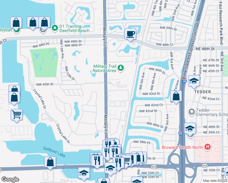 map of restaurants, bars, coffee shops, grocery stores, and more near 786 Northwest 45th Street in Pompano Beach