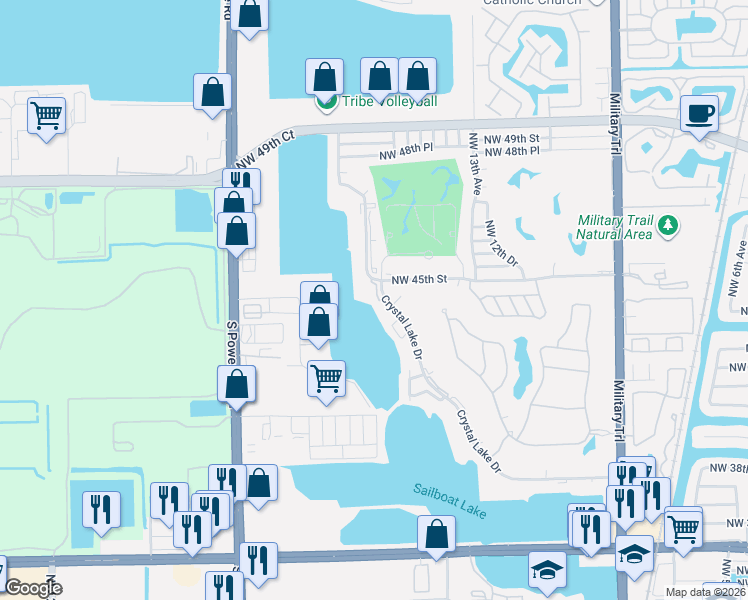 map of restaurants, bars, coffee shops, grocery stores, and more near 4491 Crystal Lake Drive in Pompano Beach