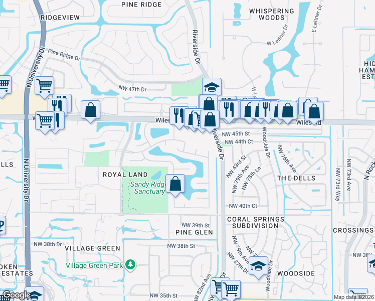 map of restaurants, bars, coffee shops, grocery stores, and more near 4411 Northwest 83rd Avenue in Coral Springs
