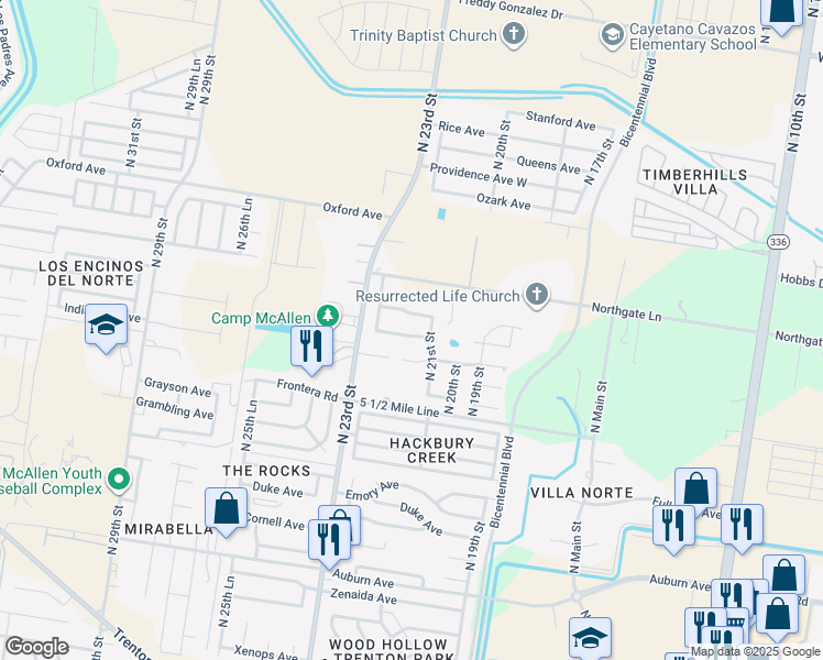 map of restaurants, bars, coffee shops, grocery stores, and more near 2124 Kilgore Avenue in McAllen