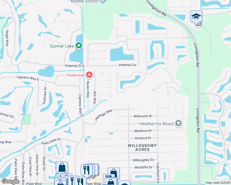 map of restaurants, bars, coffee shops, grocery stores, and more near 16139 Parque Lane in Naples