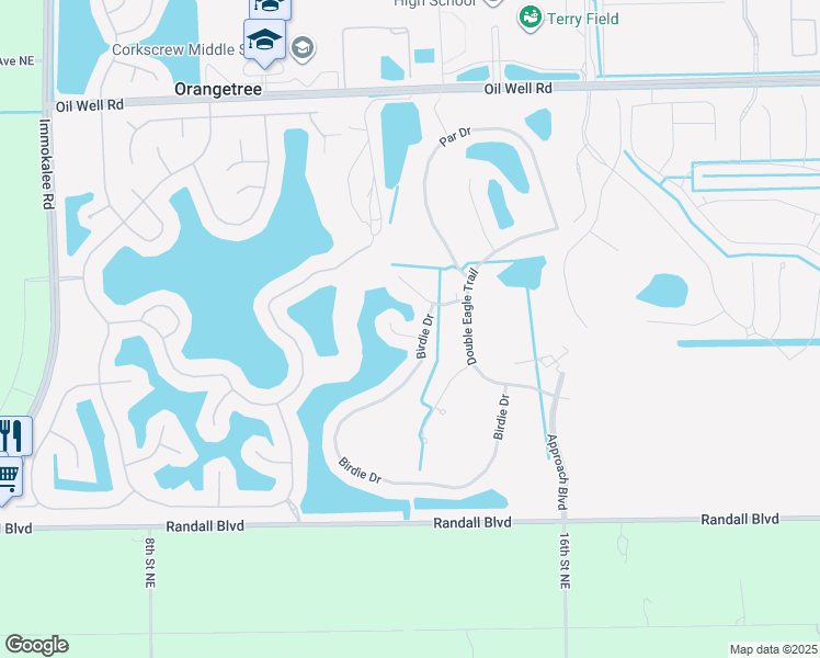 map of restaurants, bars, coffee shops, grocery stores, and more near 1385 Birdie Drive in Naples