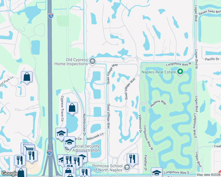 map of restaurants, bars, coffee shops, grocery stores, and more near 11606 Quail Village Way in Naples