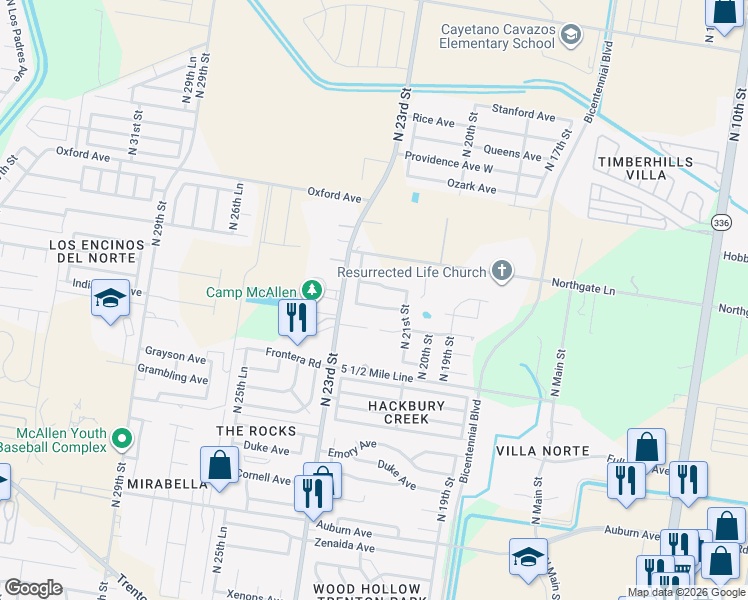 map of restaurants, bars, coffee shops, grocery stores, and more near 2124 Kilgore Avenue in McAllen