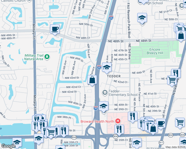 map of restaurants, bars, coffee shops, grocery stores, and more near 4412 Northwest 1st Terrace in Pompano Beach