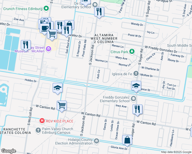map of restaurants, bars, coffee shops, grocery stores, and more near 2011 Ash Cir in Edinburg